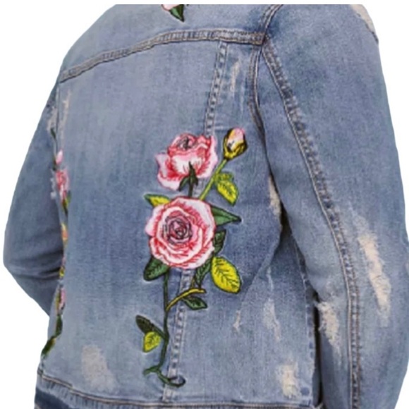 Lane Bryant Denim Jacket Embroidered Pink Rose Women’s Plus Size 24 - Picture 3 of 3